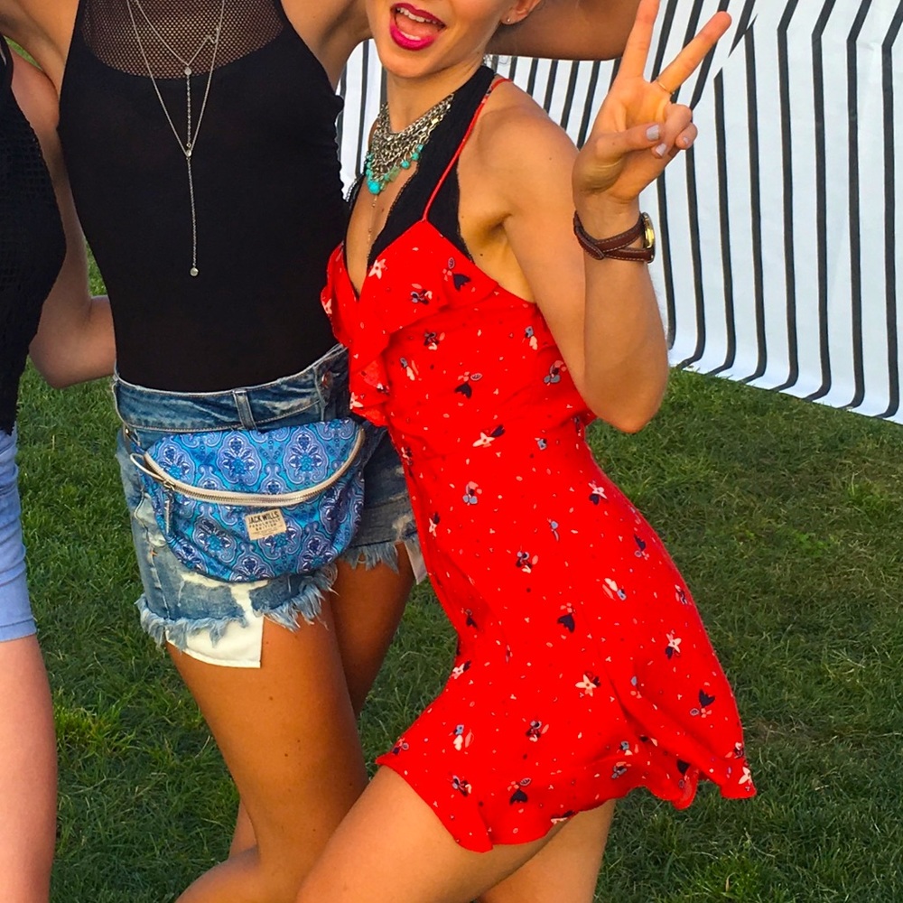 Red strappy romper